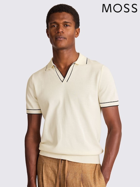 MOSS Natural Contrast Placket Skipper 100% Cotton Polo Shirt (H25668) | 297 QAR