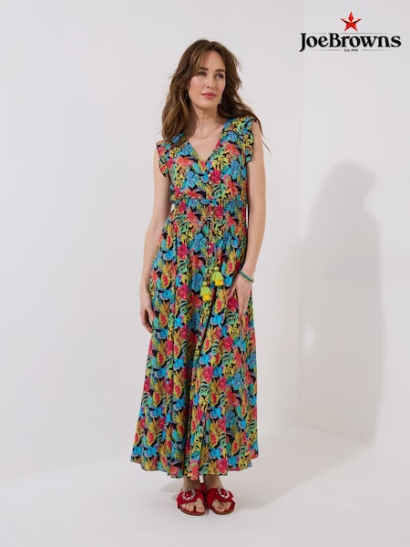 Joe Browns Black Petite Tropical Print V-Neck Tassel Sleeveless Maxi Dress (H25685) | €92