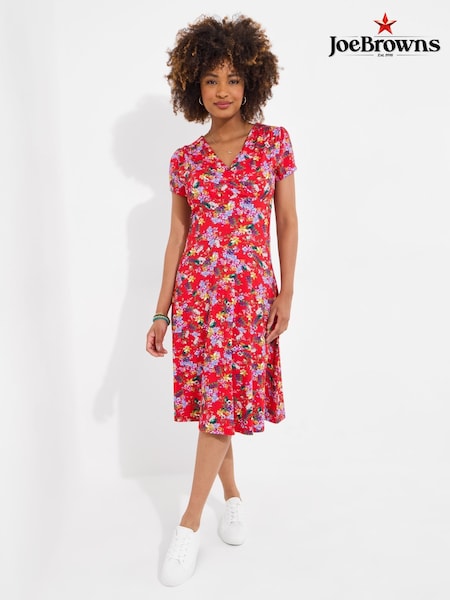 Joe Browns Red Vintage Floral Print Jersey Dress (H25747) | ₪267