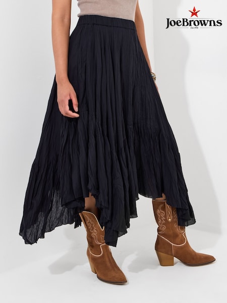 Joe Browns Black Boho Handkerchief Hem 100% Cotton Maxi Skirt (H25749) | ₪302
