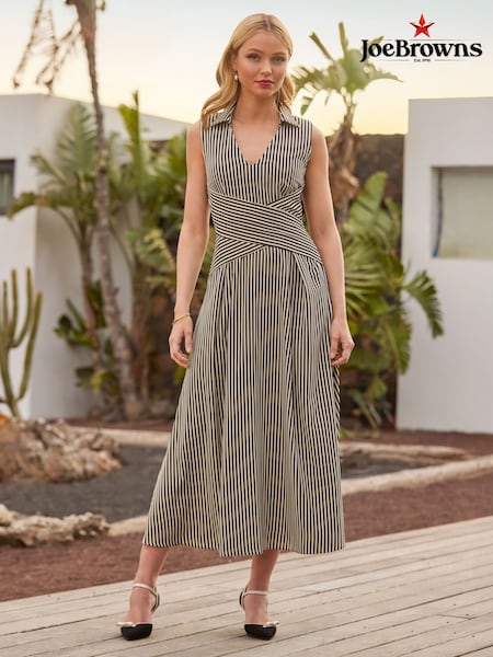 Joe Browns Black Striped Sleeveless Collared Midi Dress (H25757) | €77