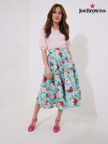 Joe Browns Blue Flattering Vintage Rose Print Full Skirt (H25767) | ₪277