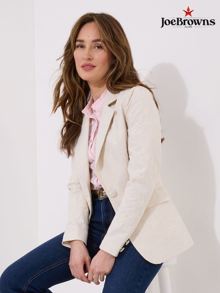 Joe Browns Cream Floral Embroidered Linen Mix Jacket (H25774) | ₪427