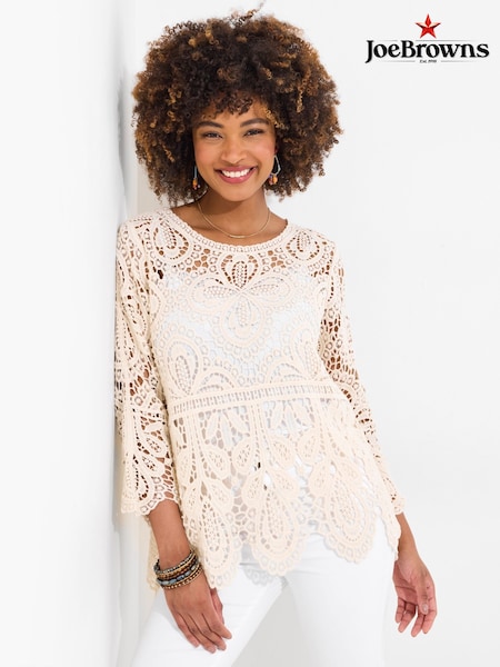 Joe Browns Earthy Crochet 100% Cotton Knit Top (H25783) | 447 LEI