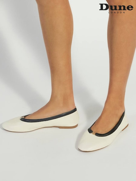 Dune London Cream Honestly Branded Mini Trim Ballet Flat Shoes (H25799) | €105