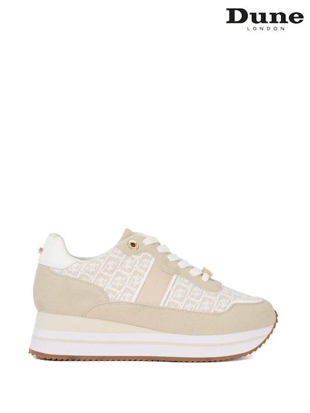 Dune London Cream Escapade Mix Material Platform Trainers (H25802) | €126