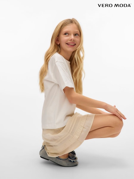 VERO MODA Cream 100% Organic Cotton Elasticated Waist Woven Cream Mini Skirt (H25814) | ₪121