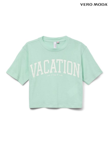VERO MODA Green Short Sleeve Logo Cropped Jersey Top (H25833) | €17