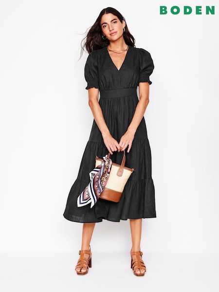 Boden Black Anna Tiered Midi Dress (H25866) | ₪684