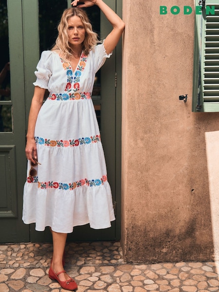 Boden White Anna Tiered Midi Dress (H25879) | €258