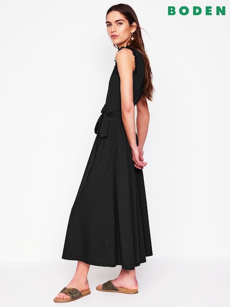 Boden Black Aria Broderie Trim Midi Dress (H25881) | €125