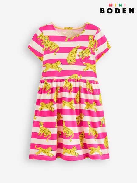 Pink - Boden 100% Cotton Heart Pocket Fun Jersey Dress (H25883) | CHF 34 - 37 CHF