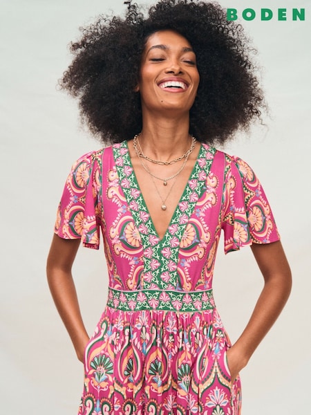 Boden Pink Ellie Flutter Maxi Tea Dress (H25887) | €143