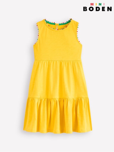 Boden Yellow 100% Cotton Ali Pom Trim Jersey Dress (H25895) | $37 - $43