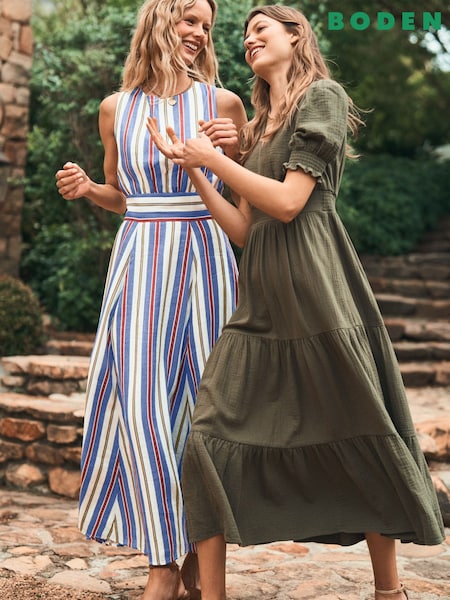 Boden Green 100% Cotton Anna Double Cloth Midi Dress (H25897) | €125
