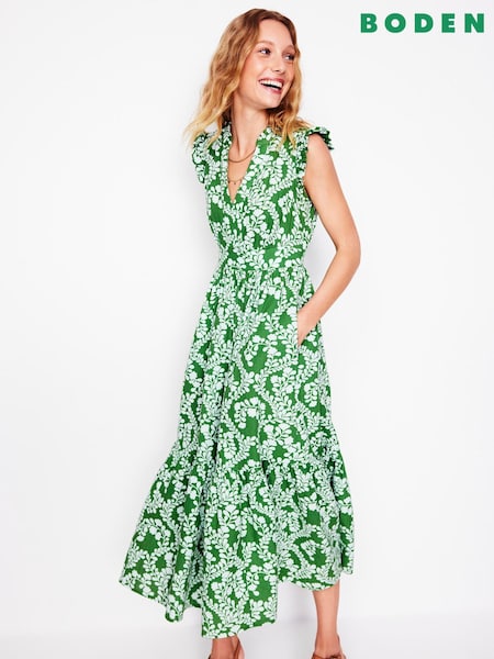 Boden Green Wren Double Cloth 100% Cotton Midi Dress (H25901) | €143