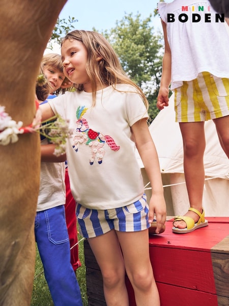 Boden Cream 100% Cotton Puff Sleeve Appliqué T-Shirt (H25971) | 1,142 UAH - 1,262 UAH