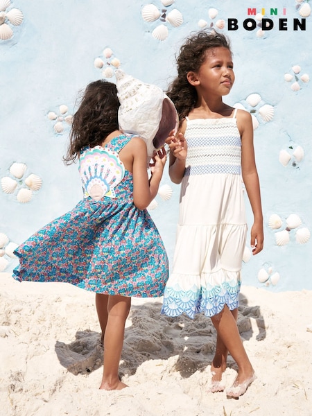 Boden Cream Enza Broderie Hem 100% Cotton Jersey Dress (H25979) | €57 - €64