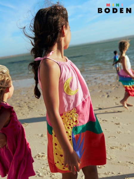 Boden Pink Strappy 100% Cotton Appliqué Dress (H25982) | R$ 445 - R$ 485