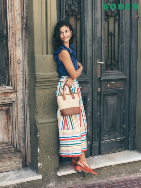 Boden Tie Belt Sateen Midi Skirt (H25991) | ‏563‏₪