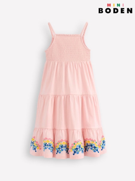 Boden Pink Enza Broderie Hem 100% Cotton Jersey Dress (H26009) | €57 - €64