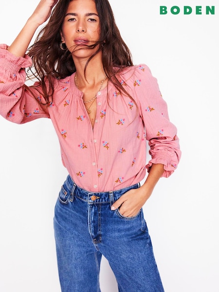 Boden Pink Evie Double Cloth Top (H26014) | €116