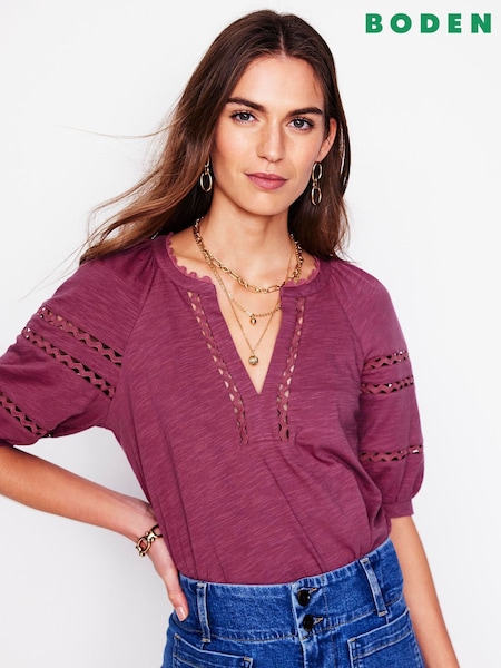 Boden Maisy Rikrak 100% Cotton Trim Top (H26052) | ‏231‏₪