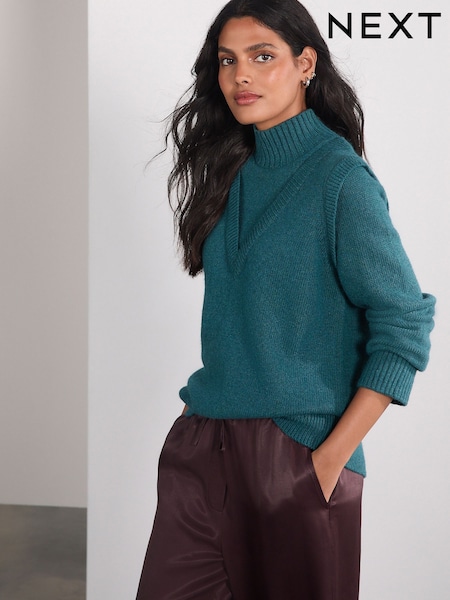 Teal Blue Cotton/Wool Blend Double Layer Jumper (H26059) | €58