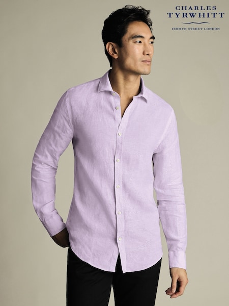 Charles Tyrwhitt Purple Slim Fit Slim Fit Plain Pure 100% Linen Shirt (H26068) | €107