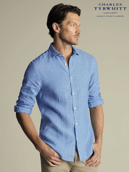 Charles Tyrwhitt Blue Slim Fit Slim Fit Plain Pure 100% Linen Shirt (H26070) | €99