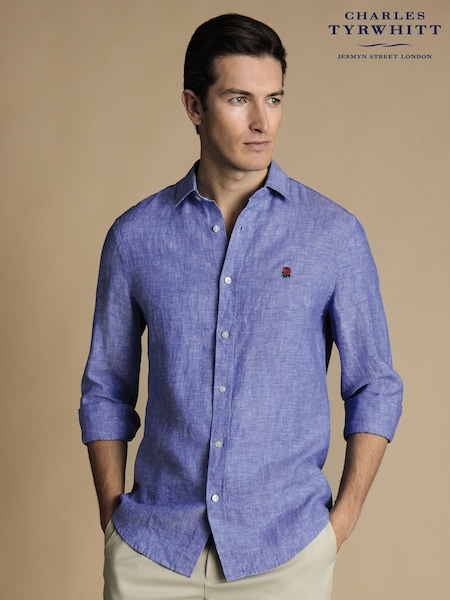 Charles Tyrwhitt Cobalt Blue Classic Fit Plain RFU Pure 100% Linen Shirt (H26094) | €113