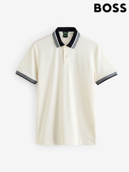 BOSS White Regular Fit Contrast Collar Polo Shirt (H26180) | 563 QAR