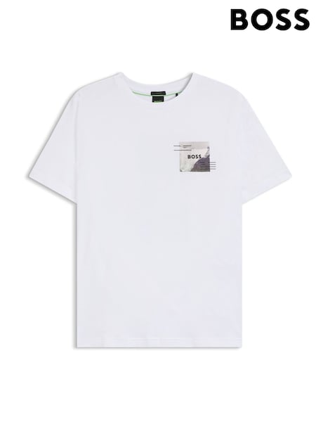 BOSS White Regular Fit Graphic Print Logo T-Shirt (H26187) | €112