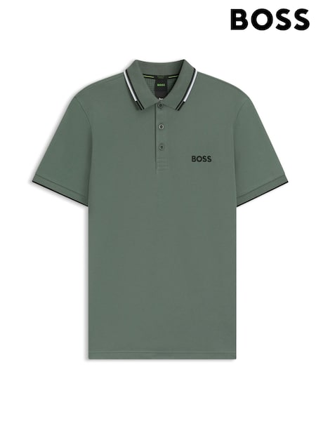 BOSS Light Green Paddy Pro Tipped Collar Polo Shirt (H26203) | €140