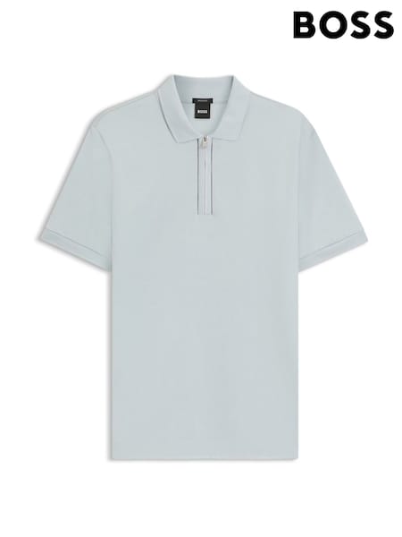 BOSS Grey Paras Zip Neck Knitted Polo Shirt (H26221) | 676 QAR