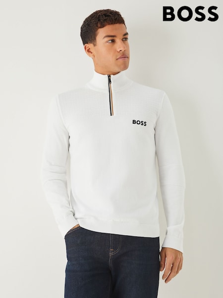 BOSS White Hydro Quarter Zip Knitted Jumper (H26251) | €282