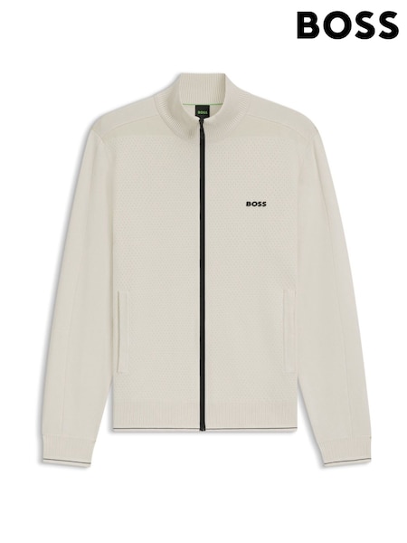 BOSS White Logo Zip Through Knitted Jacket (H26307) | €282