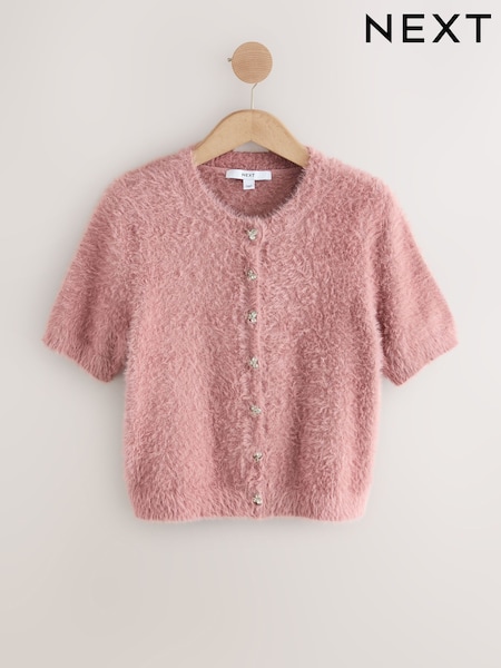 Cream Gem Button Textured Short Sleeve Cardigan (H26321) | €45