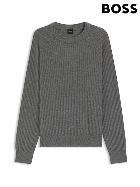 BOSS Grey Klacier Textured Regular Fit Jumper (H26359) | €236