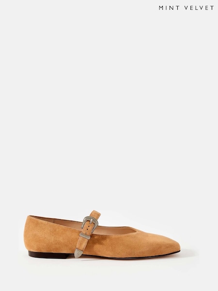 Mint Velvet Brown Dina Suede Western Ballet Sandals (H26408) | ₪553