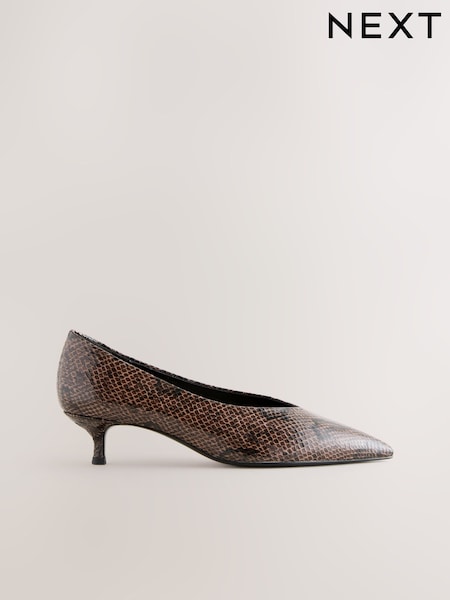 Chocolate Brown Forever Comfort® Point Toe Low Kitten Heels Shoes (H26481) | AED122