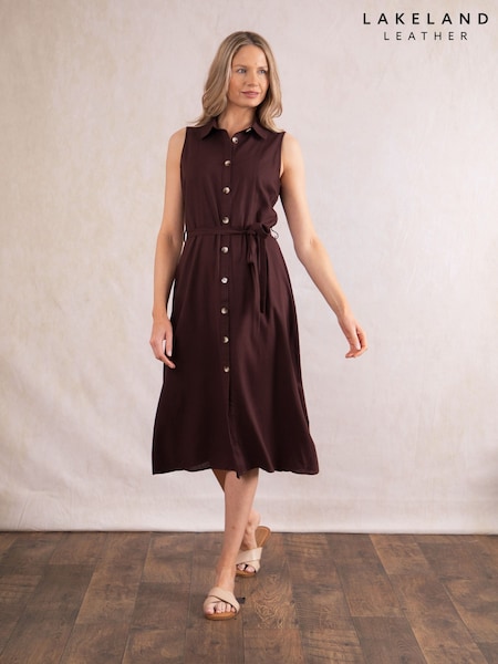 Lakeland Clothing Trudy Linen Blend Midi Brown Dress (H26486) | €63