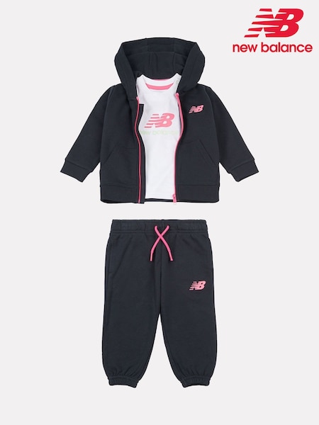 New Balance Black Kids Full Zip Hoodie 100% Cotton Short & T-Shirt Set (H26494) | €92