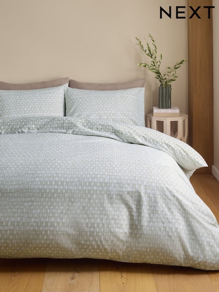 Green Sage Geometric Reversible Duvet Cover and Pillowcase Set (H26524) | €19.50 - €41