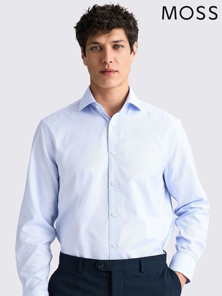 MOSS Blue Regular Fit 100% Cotton Sky Dobby Shirt (H26649) | 247 QAR