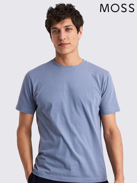 Синій - MOSS круглий виріз 100% Cotton футболки (H26651) | 1 202 грн