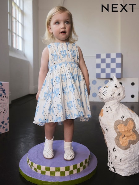 Cath Kidston Blue Bow Print Party Dress (3mths-8yrs) (H26725) | €36 - €44