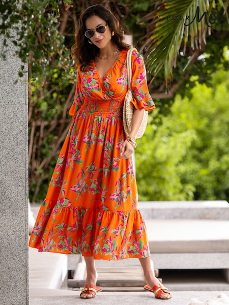 Pour Moi Orange Carmen Fuller Bust Woven Elasticated Neckline Midaxi Dress (H26741) | 3,124 UAH