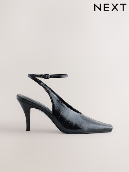 Black Eel Forever Comfort® Pointed Toe High Cut Slingback Heels (H26750) | €56