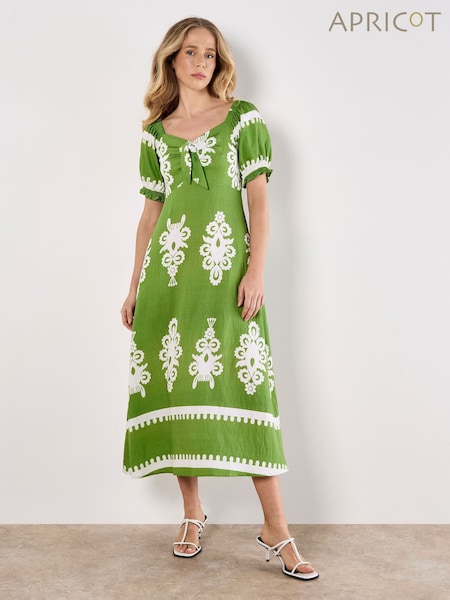 Apricot Green Floral Print Vases Milkmaid Midi Dress (H26794) | €59
